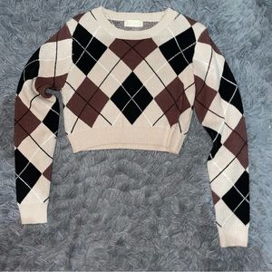 Altar’d State Brown Diamond Print Cropped Sweater